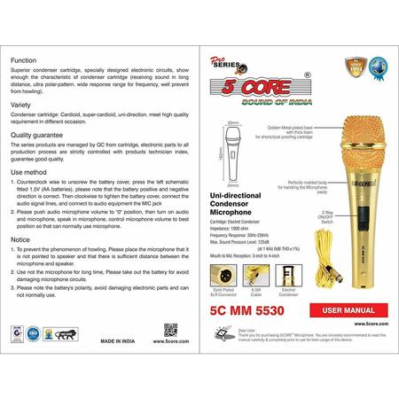 5 Core Dynamic Cardioid Electret Condenser Golden Finish Microphone Mic-5530 MIC-5530